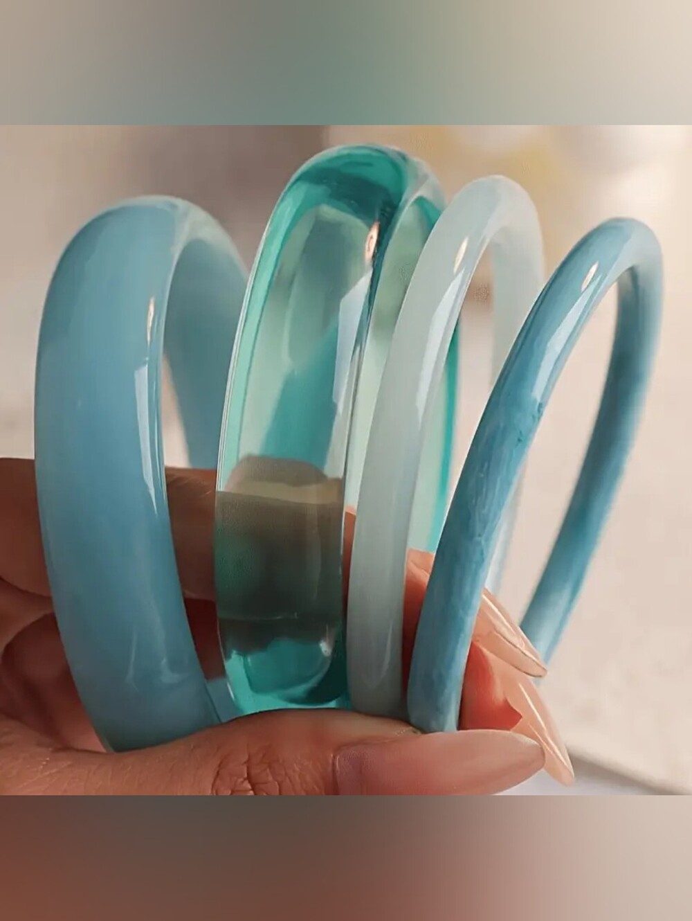 Stackable Blue and Teal Resin Bangle Set